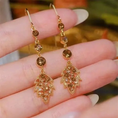 Diamond Zircon Leaf Tassel Earrings