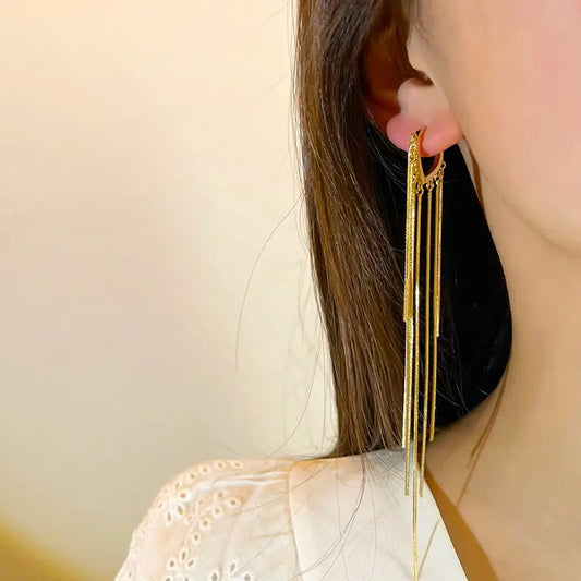 Golden Heart Tassel Earrings