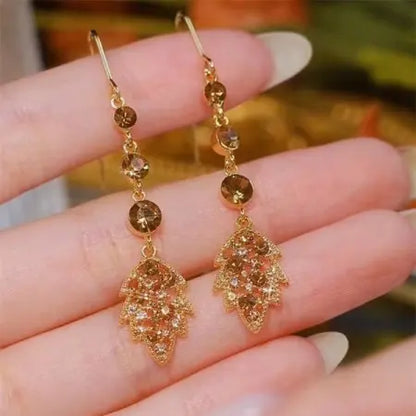 Diamond Zircon Leaf Tassel Earrings