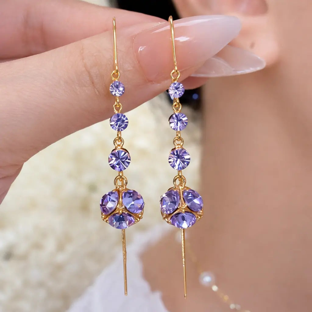 Lavender Purple Crystal Drop Earrings