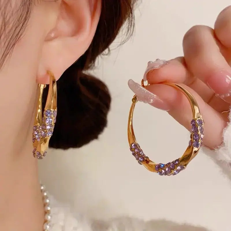 All-Match Purple Hoop Earrings
