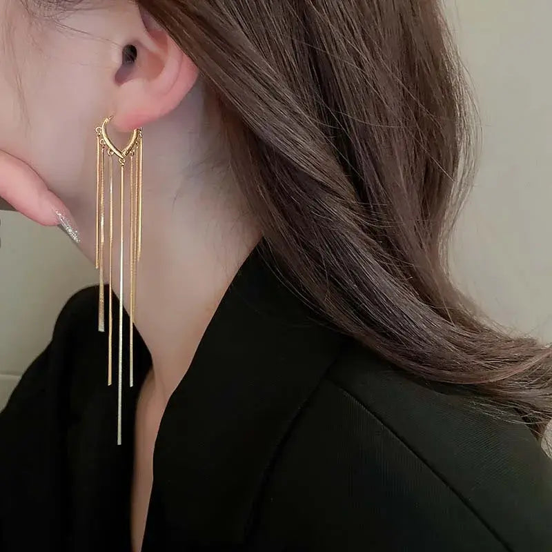 Golden Heart Tassel Earrings