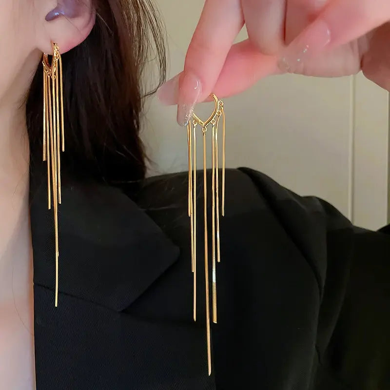 Golden Heart Tassel Earrings